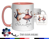 Personalised Cat Lovers Gift Mug - Ceramic Coffee Tea Chocolate Mug Coaster Dancing Cats Design for Cat Mum Dad Owner Secret Santa MG0897