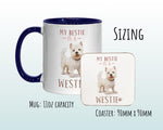 Westie Gift Mug - Ceramic Coffee Tea Chocolate Mug Coaster West Highland White Terrier Design for Dog Mum Dad Owner Secret Santa MG0905