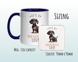 Dachshund Gift Mug - Ceramic Coffee Tea Chocolate Mug Coaster - Sausage Dog Daxy Design for Dog Mum Dad Owner Secret Santa Gift MG0909