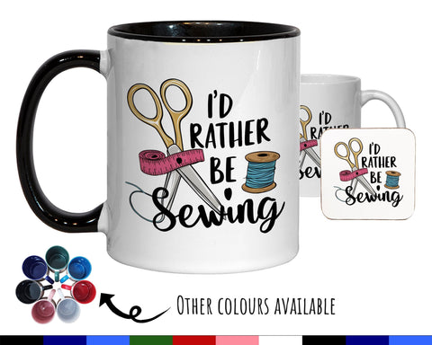 Sewing Gift Mug - Ceramic Coffee Tea Hot Chocolate Mug Gift for Sewing Lovers - Rather Be Sewing Design Secret Santa Gift for Her MG0924