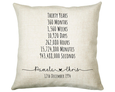 Personalised 30th Anniversary Cotton Gift Cushion Thirty Years Custom Design Gift Valentines Present - Wedding Cushion Pillow Gift CS556