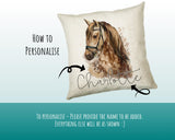Personalised Horse Lover Cushion Gift Printed Name Design - Cushion Throw Pillow Gift For Boys Nursery Bedroom Birthday Gift CS049