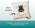 Personalised Bumble Bee Cushion Gift Printed Name Design - Cushion Throw Pillow Gift For Beekeeper Gardener Gardening Christmas Gift CS038