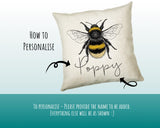Personalised Bumble Bee Cushion Gift Printed Name Design - Cushion Throw Pillow Gift For Beekeeper Gardener Gardening Christmas Gift CS038