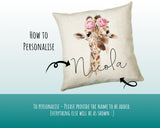 Personalised Giraffe Cushion Gift Printed Name Design - Cushion Throw Pillow Gift For Mum Dad Friend Bedroom Birthday Christmas Gift CS076