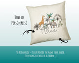 Personalised Elephant Giraffe Cushion Gift - Printed Name Design Safari Cushion Throw Pillow Gift Boy Girl Kids Bedroom Birthday Gift CS181