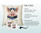 Personalised Hipster Pig Cushion Gift Printed Name Design - Cushion Throw Pillow Gift For Mum Friend Bedroom Birthday Christmas Gift CS141