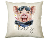 Personalised Hipster Pig Cushion Gift Printed Name Design - Cushion Throw Pillow Gift For Mum Friend Bedroom Birthday Christmas Gift CS141