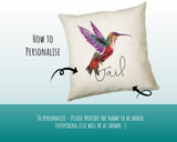 Personalised Hummingbird Cushion Gift Printed Name Design - Cushion Throw Pillow Gift For Mum Friend Bedroom Birthday Christmas Gift CS081