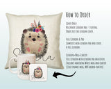 Personalised Hedgehog Cushion Gift - Custom Name Design Scatter Pillow Decor With Padding & Cushion Cover - Woodland Animals Wildlife CS069