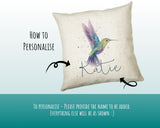 Personalised Humming bird Cushion Gift Printed Name Design - Cushion Throw Pillow Gift For Nursery Bedroom Birthday Christmas Gift CS392