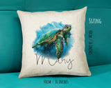 Personalised Sea Turtle Cushion Gift Printed Name Design - Cushion Throw Pillow Gift For Boy Girl Nursery Bedroom Christmas Gift CS084