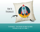 Personalised Space Rocket Cushion Gift Printed Name Design Cushion Throw Pillow Gift For Boys Nursery Bedroom Birthday Christmas Gift CS011