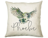 Personalised Owl Leaf Cushion Gift Printed Name Design - Cushion Throw Pillow Gift For Boys Nursery Bedroom Birthday Christmas Gift CS394