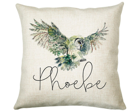 Personalised Owl Leaf Cushion Gift Printed Name Design - Cushion Throw Pillow Gift For Boys Nursery Bedroom Birthday Christmas Gift CS394
