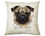 Personalised Pug Cushion Gift Printed Name Design - Cushion Throw Pillow Gift For Dog Lover Dog Mum Dad CS301