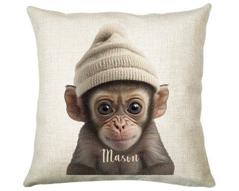 Birthday Gift For Boy Baby Monkey Cushion Gift Printed Name Design Cushion Throw Pillow Gift For Boys Nursery Bedroom Animal Gift CS540