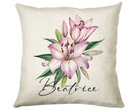 Personalised Lily Flowers Cushion Gift Printed Name Design - Cushion Throw Pillow Gift For Sitting Room Bedroom Birthday Gift CS491