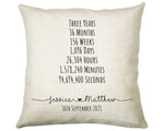 Personalised 3rd Anniversary Cotton Gift Cushion Three Years Custom Design Gift Valentines Present - Wedding Cushion Pillow Gift CS468
