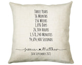 Personalised 3rd Anniversary Cotton Gift Cushion Three Years Custom Design Gift Valentines Present - Wedding Cushion Pillow Gift CS468