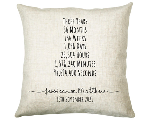 Personalised 3rd Anniversary Cotton Gift Cushion Three Years Custom Design Gift Valentines Present - Wedding Cushion Pillow Gift CS468