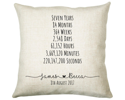 Personalised 7th Anniversary Cotton Gift Cushion Seven Years Custom Design Gift Valentines Present - Wedding Cushion Pillow Gift CS551