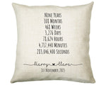 Personalised 9th Anniversary Cotton Gift Cushion Nine Years Custom Design Gift Valentines Present - Wedding Cushion Pillow Gift CS553