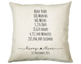 Personalised 9th Anniversary Cotton Gift Cushion Nine Years Custom Design Gift Valentines Present - Wedding Cushion Pillow Gift CS553