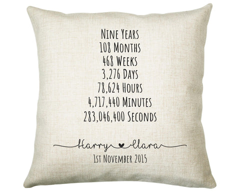 Personalised 9th Anniversary Cotton Gift Cushion Nine Years Custom Design Gift Valentines Present - Wedding Cushion Pillow Gift CS553