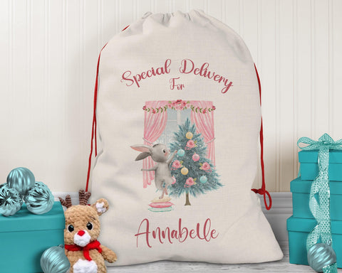 Personalised Christmas Sack - Santa Sack for Kids Presents Xmas Bunny Tree Design Stocking Christmas Eve Bag Box for Girls & Boys XS002