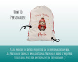 Personalised Christmas Sack - Santa Sack for Kids Presents Xmas Cute Hedgehog Design Stocking Christmas Eve Bag Box for Girls & Boys XS040