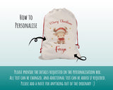 Personalised Christmas Sack - Santa Sack for Kids Presents Xmas Cute Reindeer Design Stocking Christmas Eve Bag Box for Girls & Boys XS029