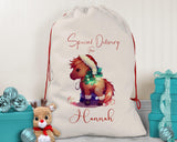 Personalised Christmas Sack - Santa Sack for Kids Presents Xmas Rocking Horse Design Stocking Christmas Eve Bag Box for Girls & Boys XS020