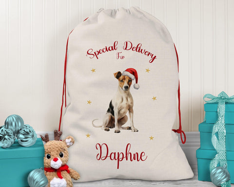 Personalised Smooth Coat Terrier Large Christmas Sack - Red Drawstring Bag for Xmas Presents Christmas Eve Bag Box Decoration for Dogs XS150