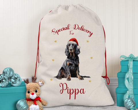 Personalised Gordon Setter Large Christmas Sack - Red Drawstring Bag for Xmas Presents - Christmas Eve Bag Box Decoration for Dogs XS110