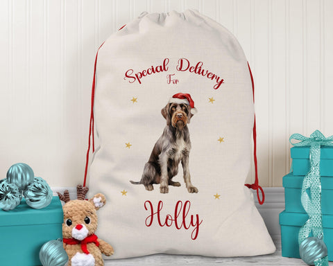 Personalised German Wire Haired Pointer Large Christmas Sack - Drawstring Bag Xmas Presents Christmas Eve Bag Box Decoration for Dogs XS108