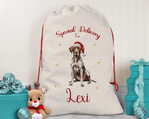 Personalised German Short Haired Pointer Large Christmas Sack Drawstring Bag for Xmas Presents Christmas Eve Bag Decoration for Dogs XS107