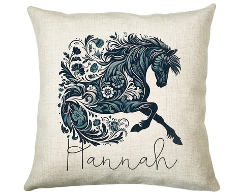 Personalised Horse Lover Cushion Gift Printed Name Design - Cushion Throw Pillow Gift For Boys Nursery Bedroom Birthday Gift G014