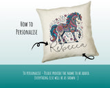 Personalised Horse Lover Cushion Gift Printed Name Design - Cushion Throw Pillow Gift For Boys Nursery Bedroom Birthday Gift G006