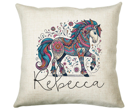 Personalised Horse Lover Cushion Gift Printed Name Design - Cushion Throw Pillow Gift For Boys Nursery Bedroom Birthday Gift G006
