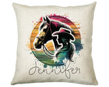 Personalised Horse Lover Cushion Gift Printed Name Design - Cushion Throw Pillow Gift For Boys Nursery Bedroom Birthday Gift G003