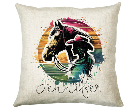 Personalised Horse Lover Cushion Gift Printed Name Design - Cushion Throw Pillow Gift For Boys Nursery Bedroom Birthday Gift G003