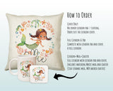 Personalised Brunette Mermaid Cushion Gift Printed Name Design - Throw Pillow Gift For Girls Nursery Bedroom Birthday Christmas Gift CS200