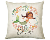 Personalised Brunette Mermaid Cushion Gift Printed Name Design - Throw Pillow Gift For Girls Nursery Bedroom Birthday Christmas Gift CS200