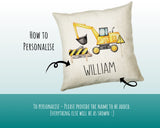 Personalised Digger Cushion Gift Boys Bedroom Printed Name Design - Pillow Gift For Girls Boys Nursery Decor Gift CS508
