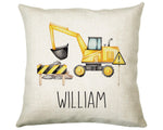 Personalised Digger Cushion Gift Boys Bedroom Printed Name Design - Pillow Gift For Girls Boys Nursery Decor Gift CS508