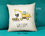 Personalised Digger Cushion Gift Boys Bedroom Printed Name Design - Pillow Gift For Girls Boys Nursery Decor Gift CS508