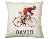 Personalised Cycling Cushion Gift Boys Girls Bedroom Printed Name Design - Birthday Pillow Gift Sport Competition Decor CS271