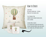 Personalised Baby Cushion New Baby Gift Hot Air Balloon Printed Name Design - Pillow Gift For Girls Boys Nursery Bedroom Decor Gift CS462