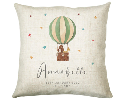 Personalised Baby Cushion New Baby Gift Hot Air Balloon Printed Name Design - Pillow Gift For Girls Boys Nursery Bedroom Decor Gift CS462